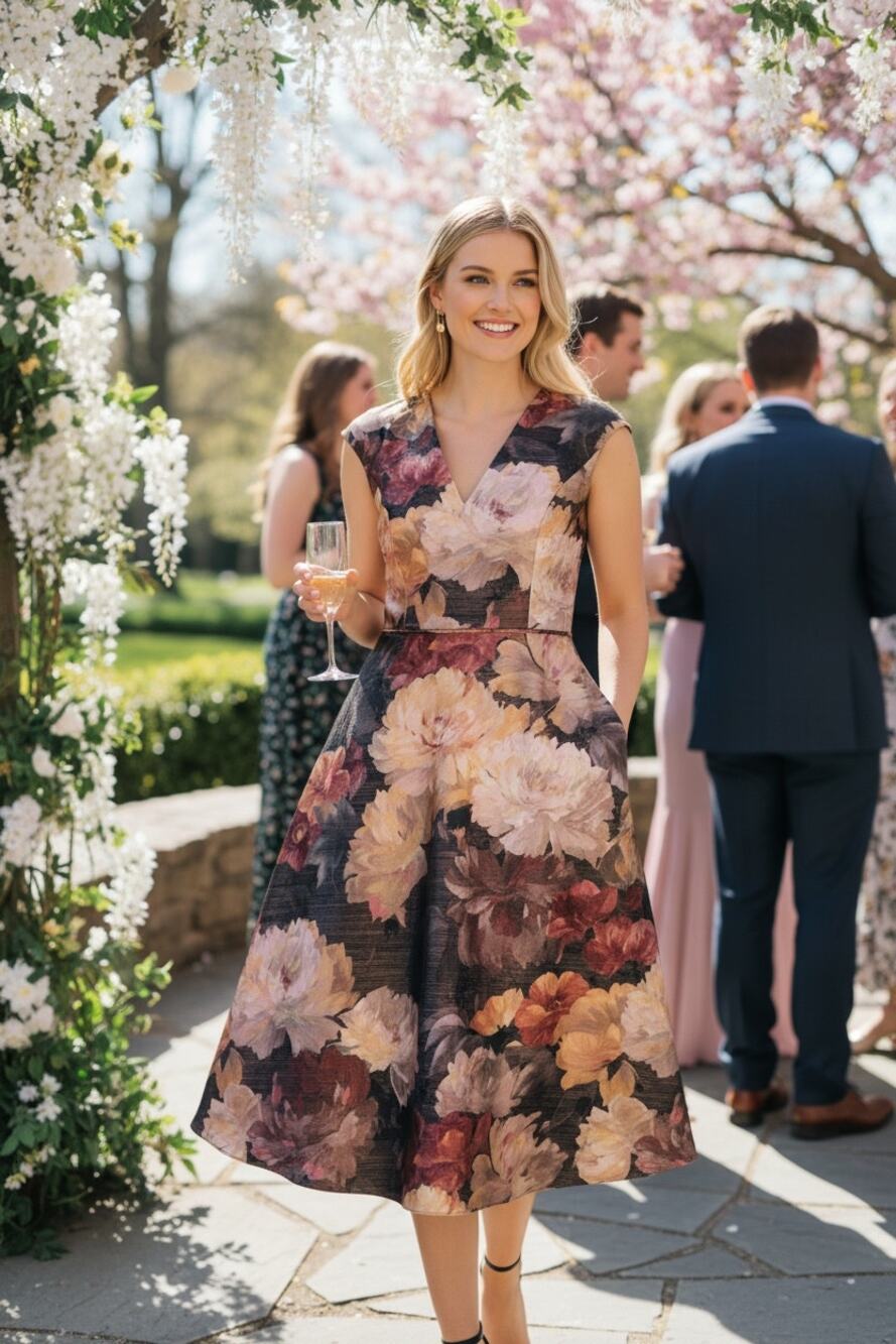 Aidan Mattox Dress 8 Pink Purple Black Floral Metallic Wedding Guest Cocktail